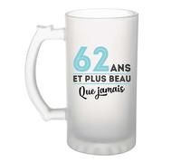 Otshirt Verre à Bière 62 ans et plus beau que jamais | Beer Glass | Idée Chope de Bière Cadeau Anniversaire Fête Original Famille Travail Départ Collègue Retraite Noël.