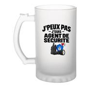 Otshirt Verre à Bière Agent de Sécurité J'peux pas | Chope Givrée Verre Trempé 470 ml à Anse Recto Verso | Apéro Bar Bistrot Match | Idée Cadeau Vigile Fête des Pères Noël
