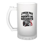 Otshirt Verre à Bière Agente de Sécurité J'peux pas | Chope Givrée Verre Trempé 470 ml à Anse Recto Verso | Apéro Bar Bistrot Match | Idée Cadeau Vigile Fête des Pères Noël
