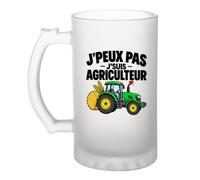 Otshirt Verre à Bière Agriculteur J'peux pas | Chope Givrée Verre Trempé 470 ml à Anse Recto Verso | Apéro Bar Bistrot Match | Idée Cadeau Paysan Fête des Pères Noël
