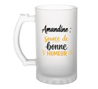 Otshirt Verre à Bière Amandine - source de bonne humeur- Chope - Idée Verre à Bière Personnalisable Cadeau Anniversaire Camping Fête Original Famille Travail Départ Collègue Retraite Noël