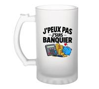 Otshirt Verre à Bière Banquier J'peux pas | Chope Givrée Verre Trempé 470 ml à Anse Recto Verso | Apéro Bar Bistrot Match | Idée Cadeau Fête des Pères Noël
