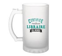 Otshirt Verre à Bière Certifiee Meilleure Libraire du monde copie- Chope - Idée Verre à Bière Personnalisable Cadeau Anniversaire Camping Fête Original Famille Travail Départ Collègue Retraite Noël