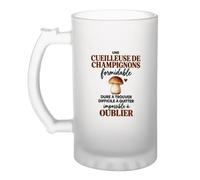 Otshirt Verre à Bière Champignons Formidable | Chope Givrée Verre Trempé 470 ml à Anse Recto Verso | Apéro Bar Bistrot Match | Idée Cadeau Cueilleuse de Champignons Fête des Pères Noël
