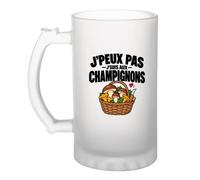 Otshirt Verre à Bière Champignons J'peux pas | Chope Givrée Verre Trempé 470 ml à Anse Recto Verso | Apéro Bar Bistrot Match | Idée Cadeau Cueilleur et Cueilleuse de Champignons Fête des Pères Noël