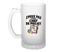 Otshirt Verre à Bière Chef de Projet J'peux pas | Chope Givrée Verre Trempé 470 ml à Anse Recto Verso | Apéro Bar Bistrot Match | Idée Cadeau Manager Fête des Pères Noël