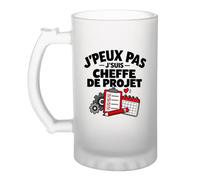 Otshirt Verre à Bière Cheffe de Projet J'peux pas | Chope Givrée Verre Trempé 470 ml à Anse Recto Verso | Apéro Bar Bistrot Match | Idée Cadeau Manager Manageuse Fête des Pères Noël