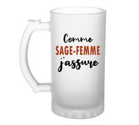 Otshirt Verre à bière Comme Sage-femme J'assure - Chope - Idée Verre à bière Personnalisable Cadeau Anniversaire Fête Original Famille Travail Départ Collègue Retraite Noël.