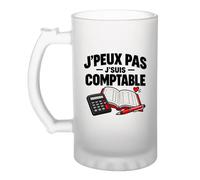 Otshirt Verre à Bière Comptable J'peux pas | Pour Elle | Chope Givrée Verre Trempé 470 ml à Anse Recto Verso | Apéro Bar Bistrot Match | Idée Cadeau Comptabilité Fête des Pères Noël