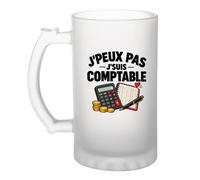 Otshirt Verre à Bière Comptable J'peux pas | Pour Lui | Chope Givrée Verre Trempé 470 ml à Anse Recto Verso | Apéro Bar Bistrot Match | Idée Cadeau Comptabilité Fête des Pères Noël