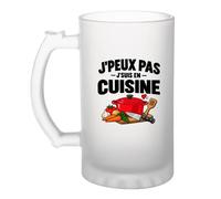 Otshirt Verre à Bière Cuisine J'peux pas | Chope Givrée Verre Trempé 470 ml à Anse Recto Verso | Apéro Bar Bistrot Match | Idée Cadeau Cuisinier Cuisinière Fête des Pères Noël