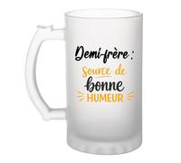 Otshirt Verre à Bière Demi-frere - source de bonne humeur- Chope - Idée Verre à Bière Personnalisable Cadeau Anniversaire Camping Fête Original Famille Travail Départ Collègue Retraite Noël