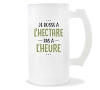 Otshirt Verre à Bière Je Bosse à l'hectare | Chope de Bière Pinte | Idée Cadeau Agriculteur Humour Ferme Champ Drôle Original Tracteur