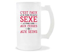 Otshirt Verre à Bière Je Ne Pense Pas Qu'au Sexe | Chope de Bière Pinte | Idée Cadeau Humour Drôle Marrant Boeuf Original Anniversaire Fête