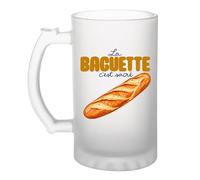 Otshirt Verre à Bière La baguette c'est sacré | Chope Givrée Verre Trempé 470 ml à Anse Recto Verso | Apéro Bar Bistrot Match | Idée Cadeau Gourmand Cuisine Fête des Pères Noël