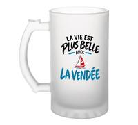 Otshirt Verre à Bière La vie est plus belle avec la Vendée | modèle 2 | Chope Givrée Verre Trempé 470 ml à Anse Recto Verso | Apéro Bar Bistrot Match | Idée Cadeau Fête des Pères Noël