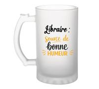 Otshirt Verre à Bière Libraire - source de bonne humeur- Chope - Idée Verre à Bière Personnalisable Cadeau Anniversaire Camping Fête Original Famille Travail Départ Collègue Retraite Noël