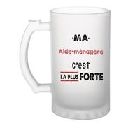 Otshirt Verre à Bière Ma Aide-menagere C'est la plus forte - Beer Glass - Idée Chope de Bière Cadeau Anniversaire Fête Original Famille Travail Départ Collègue Retraite Noël.