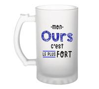 Otshirt Verre à Bière Mon Ours C'est le plus fort - Beer Glass - Idée Chope de Bière Cadeau Anniversaire Fête Original Famille Travail Départ Collègue Retraite Noël.