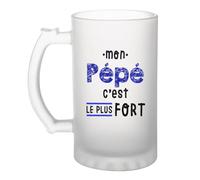 Otshirt Verre à Bière Mon Pépé C'est le plus fort - Beer Glass - Idée Chope de Bière Cadeau Anniversaire Fête Original Famille Travail Départ Collègue Retraite Noël.