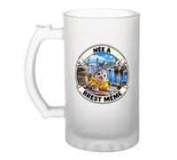 Otshirt Verre à Bière Née à Brest même | Chope Givrée Verre Trempé 470 ml à Anse Recto Verso | Apéro Bar Bistrot Match | Idée Cadeau Brestoise Fête des Pères Noël