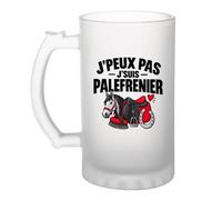 Otshirt Verre à Bière Palefrenier J'peux pas | Chope Givrée Verre Trempé 470 ml à Anse Recto Verso | Apéro Bar Bistrot Match | Idée Cadeau Écurie Fête des Pères Noël
