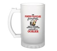 Otshirt Verre à Bière Pompier Volontaire Formidable | Chope Givrée Verre Trempé 470 ml à Anse Recto Verso | Apéro Bar Bistrot Match | Idée Cadeau Sapeur-Pompier Fête des Pères Noël