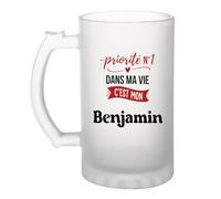 Otshirt Verre à Bière Priorite N1 dans ma vie C'est mon Benjamin - Beer Glass - Idée Chope de Bière Cadeau Anniversaire Fête Original Famille Travail Départ Collègue Retraite Noël.