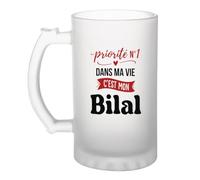 Otshirt Verre à Bière Priorite N1 dans ma vie C'est mon Bilal - Beer Glass - Idée Chope de Bière Cadeau Anniversaire Fête Original Famille Travail Départ Collègue Retraite Noël.