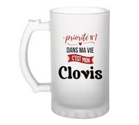 Otshirt Verre à Bière Priorite N1 dans ma vie C'est mon Clovis - Beer Glass - Idée Chope de Bière Cadeau Anniversaire Fête Original Famille Travail Départ Collègue Retraite Noël.