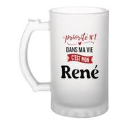 Otshirt Verre à Bière Priorite N1 dans ma vie C'est mon Rene - Beer Glass - Idée Chope de Bière Cadeau Anniversaire Fête Original Famille Travail Départ Collègue Retraite Noël.