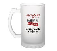 Otshirt Verre à Bière Priorite N1 dans ma vie C'est mon Responsable magasin - Beer Glass - Idée Chope de Bière Cadeau Anniversaire Fête Original Famille Travail Départ Collègue Retraite Noël.