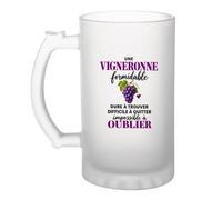 Otshirt Verre à Bière Vigne Formidable | Chope Givrée Verre Trempé 470 ml à Anse Recto Verso | Apéro Bar Bistrot Match | Idée Cadeau Vigneronne Fête des Pères Noël