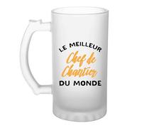 Otshirt Vière à Bière Le meilleur chef de chantier du monde | Beer Glass | Idée Chope de Bière Cadeau Anniversaire Fête Original Famille Travail Départ Collègue Retraite Noël.