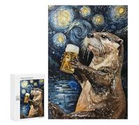 Otter Drinking Beer Art Print Puzzle 300 Pièces Educa Jouet en Bois Cadeau Unique Décoration Intérieure Jeu Éducatif Challenge Toy Adultes Et Enfants À Partir De 14 Ans 300 PCS