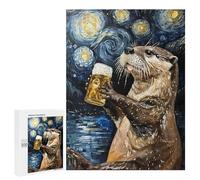 Otter Drinking Beer Art Print Puzzle 500 Pièces Educa Jouet en Bois Cadeau Unique Décoration Intérieure Jeu Éducatif Challenge Toy Adultes Et Enfants À Partir De 14 Ans 500 PCS