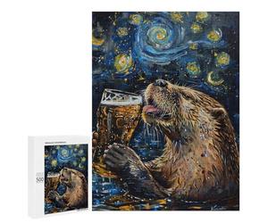 Otter Drinking Beer Painting Puzzle 1000 Pièces Educa Jouet en Bois Cadeau Unique Décoration Intérieure Jeu Éducatif Challenge Toy Adultes Et Enfants À Partir De 14 Ans 500 PCS