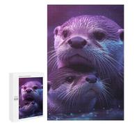 Otter Duo in Purple Light Puzzle pour adultes 1000 pièces Jeu d'ingéniosité analyse et logique 1000 pièces