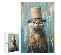 Otter in Top Hat Painting-2 Puzzle 1000 Pièces Educa Jouet en Bois Cadeau Unique Décoration Intérieure Jeu Éducatif Challenge Toy Adultes Et Enfants À Partir De 14 Ans 1000 PCS