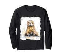 Otter Lover Aquarelle Rivière Wildlife Portrait Nature Art Manche Longue