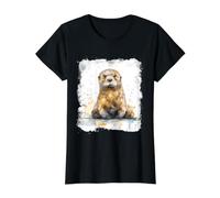 Otter Lover Aquarelle Rivière Wildlife Portrait Nature Art T-Shirt Graphique avec Valeur