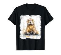Otter Lover Aquarelle Rivière Wildlife Portrait Nature Art T-Shirt Graphique avec Valeur