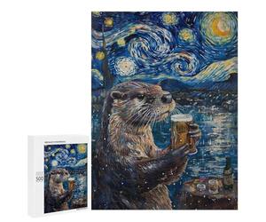 Otter Night Sky Beer Art Print Puzzle 1000 Pièces Educa Jouet en Bois Cadeau Unique Décoration Intérieure Jeu Éducatif Challenge Toy Adultes Et Enfants À Partir De 14 Ans 500 PCS