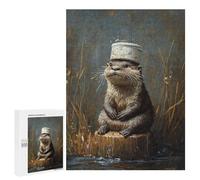 Otter with Bucket Hat Puzzle 1000 Pièces Educa Jouet en Bois Cadeau Unique Décoration Intérieure Jeu Éducatif Challenge Toy Adultes Et Enfants À Partir De 14 Ans 500 PCS