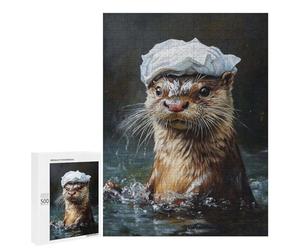 Otter with White Hat Swimming Puzzle 1000 Pièces Educa Jouet en Bois Cadeau Unique Décoration Intérieure Jeu Éducatif Challenge Toy Adultes Et Enfants À Partir De 14 Ans 500 PCS