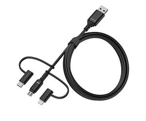 Otterbox Cable Renforcé 3 en 1 avec connecteur USB-A, USB-C et Lightning, Câble de Charge pour Smartphone et Tablette, Ultra-Robuste, résiste aux torsions et pliages, 1M, Noir