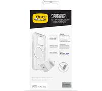 Otterbox Pack de Protection pour iPhone 15 Pro Max; Coque de Protection Fine Symmetry Clear MagSafe, Protecteur d'écran Premium Glass et UK 30W USB-C GaN Chargeur Mural Rapide