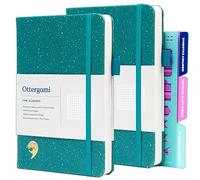 Ottergami Lot de 2 carnets à pois verts mouchetés - Carnet à pois à couverture rigide 150 g/m² - Carnet A5 à grille à points - Kit de journalisation à pois inclus : pochoirs, poche arrière et