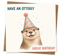 Otterly Carte d'anniversaire avec loutre mignonne dans un chapeau, vœux d'anniversaire amusant pour les amoureux des animaux