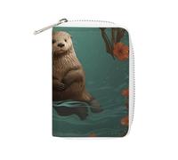 Otters in Love Porte-cartes en cuir synthétique - Organiseur de cartes de crédit fin et durable pour homme et femme, Loutre amoureuse, 16x11.5cm